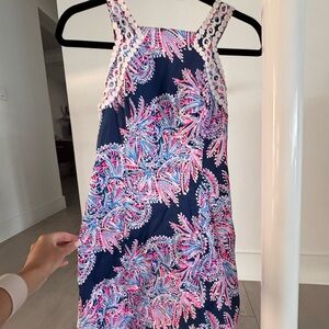 Lilly Pulitzer Navy Sundress with Pink & Light Blue Floral Print